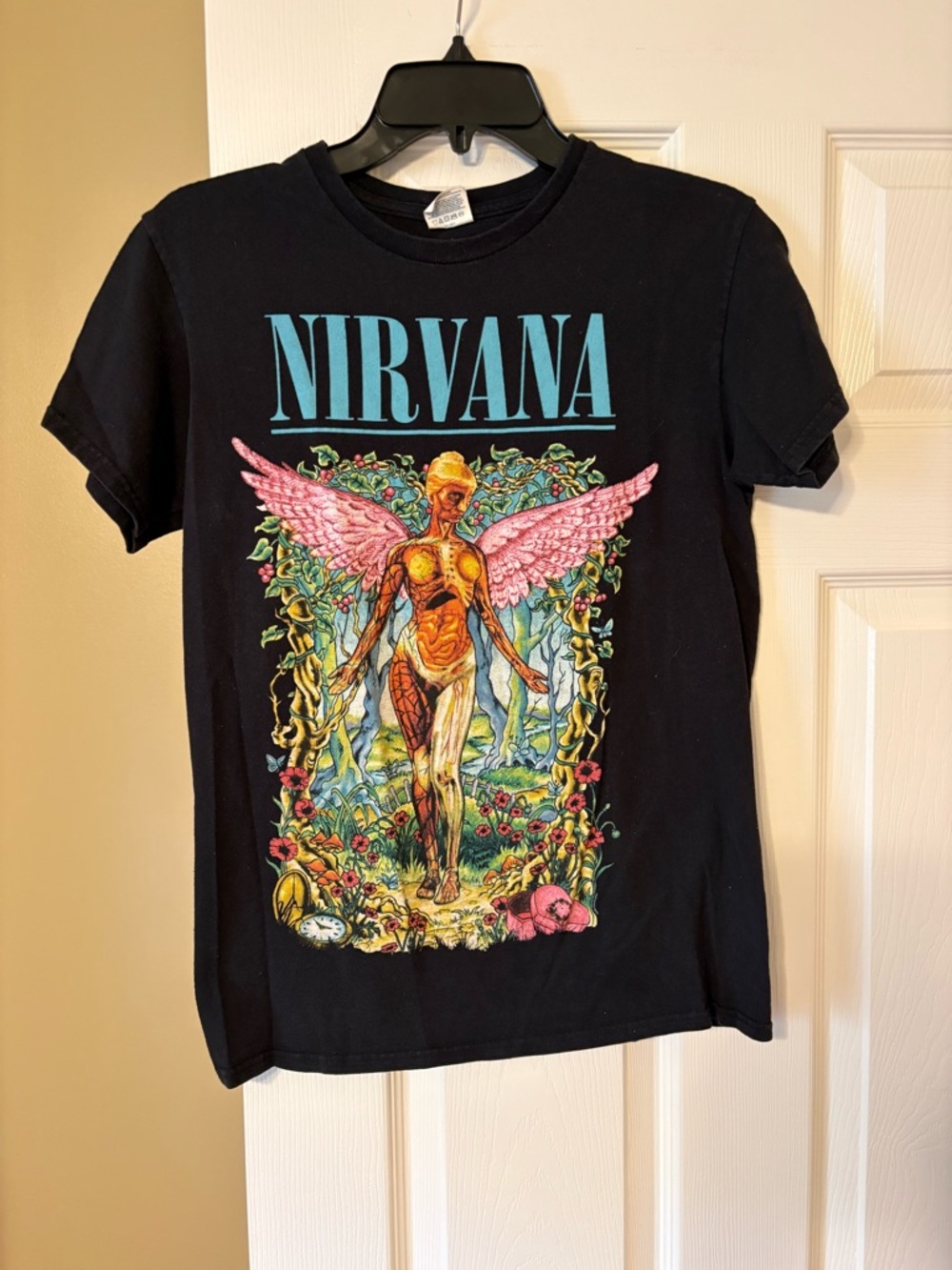 Nirvana Graphic Tee Black Band T Shirt In Utero Angel Short Sleeve Vintage Style